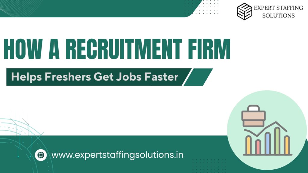 Banner image showing “How a Recruitment Firm Helps Freshers Get Jobs Faster” with green and white design.